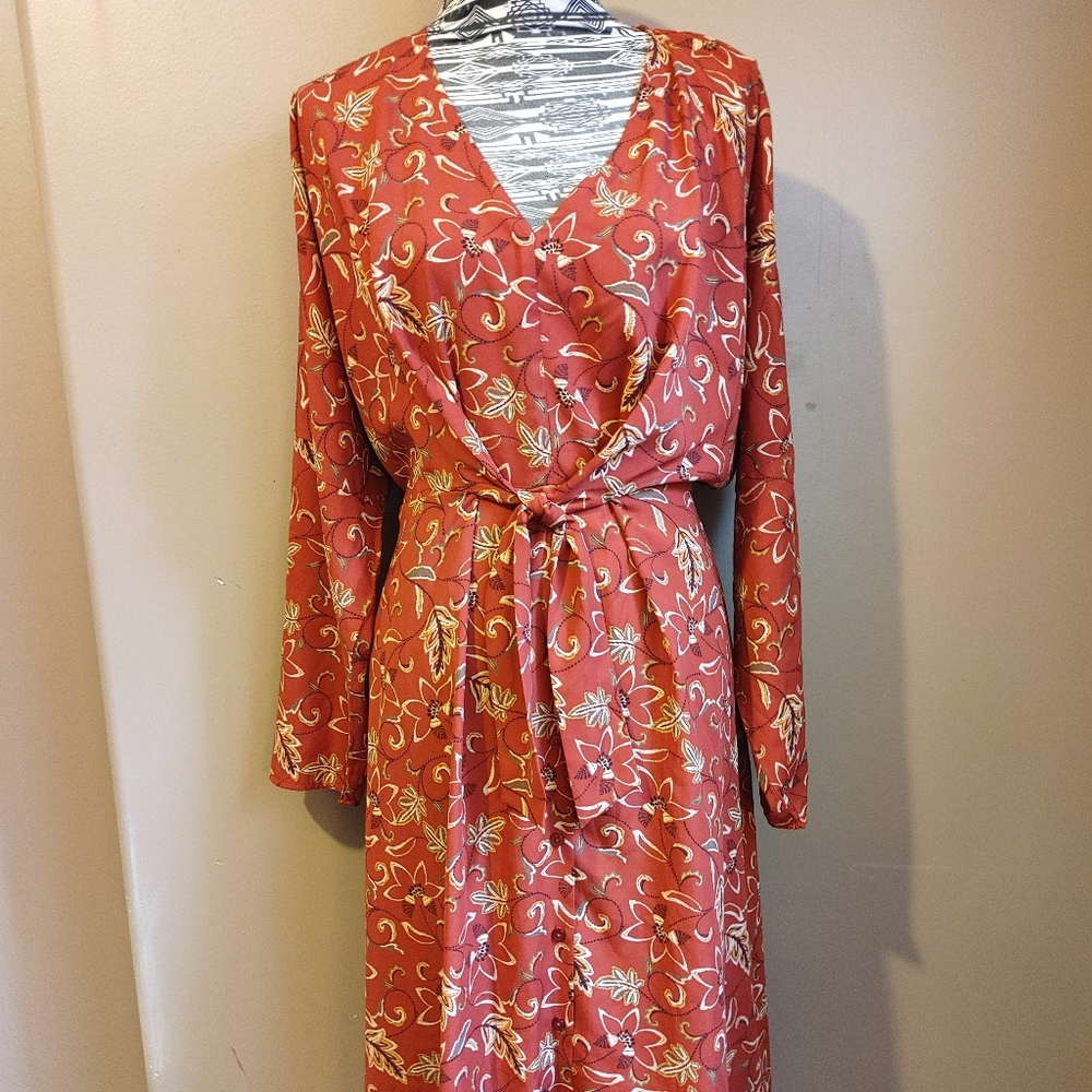 Cedar & GOLD burnt sienna prairie floral midi dress *3/$30 Sale*